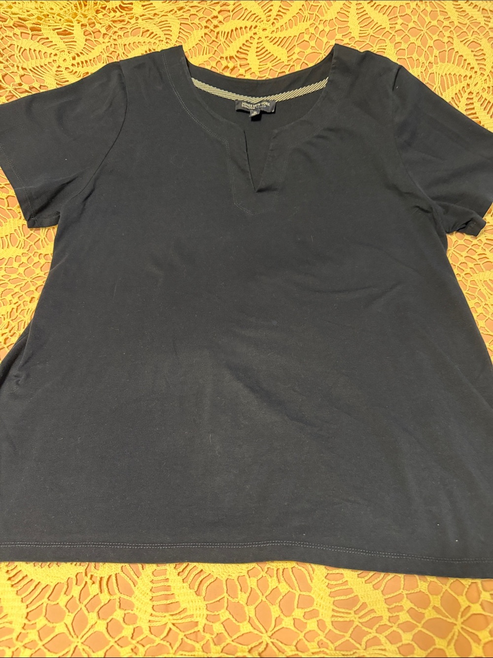 Jones New York Black Short Sleeve Tee with Notch Neck